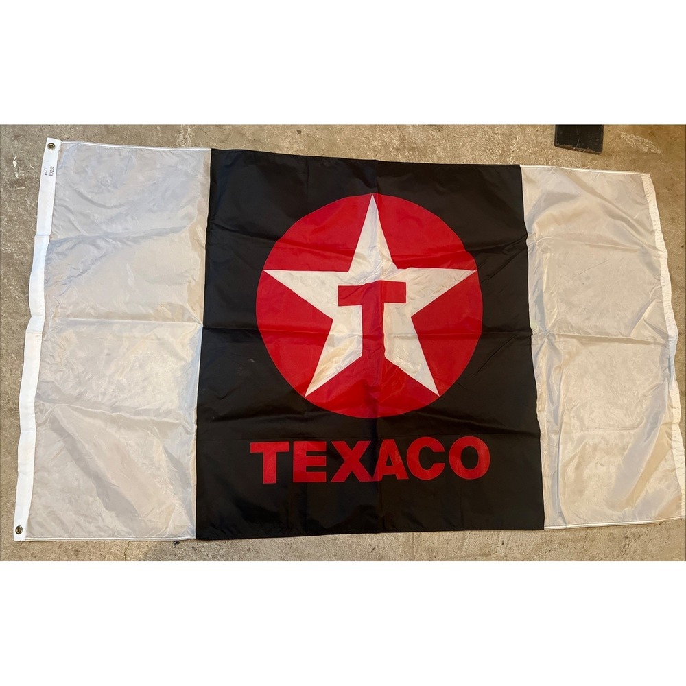 Texaco Gas Station Flag 3x5‎ VTG Star Logo Garage Banner Black White Red Nylon